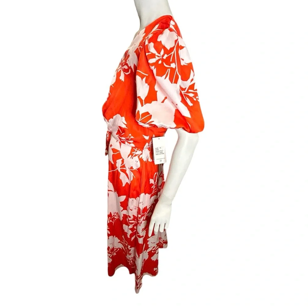 NWT Julia Jordan Women’s Size 16 Floral Midi Dress Tie Front Balloon Sleeve